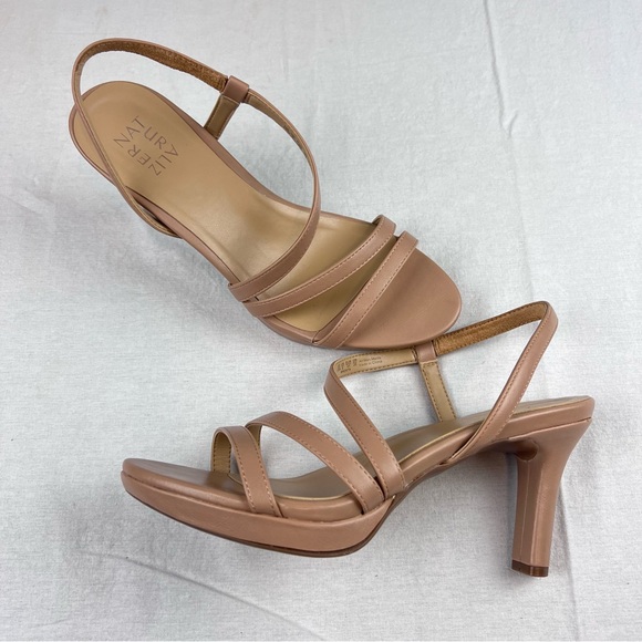Naturalizer Womens 10W Brenta Strappy Sandal 3 1/4 in Heel Nude Non Adjustable - Picture 2 of 8